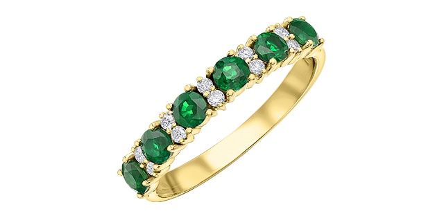 Corona Emerald &amp; Diamond 10KY .10TW Gemstone Ring R50M68