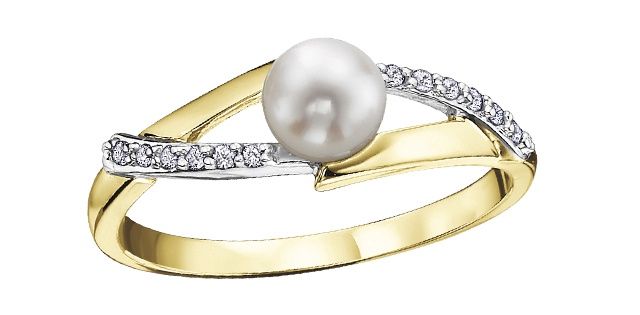 Corona Pearl &amp; Diamond 10KY .06TW Gemstone Ring R51Y56