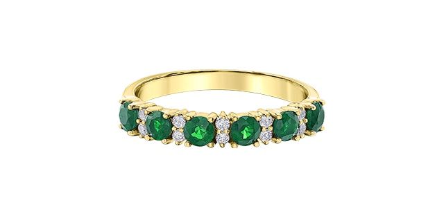 Corona Emerald &amp; Diamond 10KY .10TW Gemstone Ring R50M68