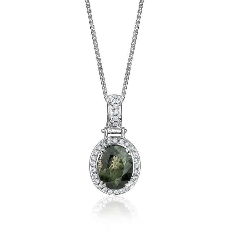 Flica Green Tourmaline &amp; Diamond 18KW .47TW Gemstone Necklace CP2775
