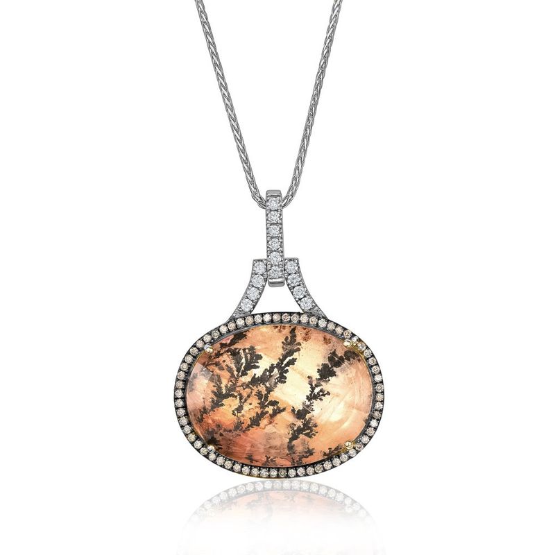 Flica Dendritic &amp; Diamond 18KWY .33TW Gemstone Necklace CP3612G
