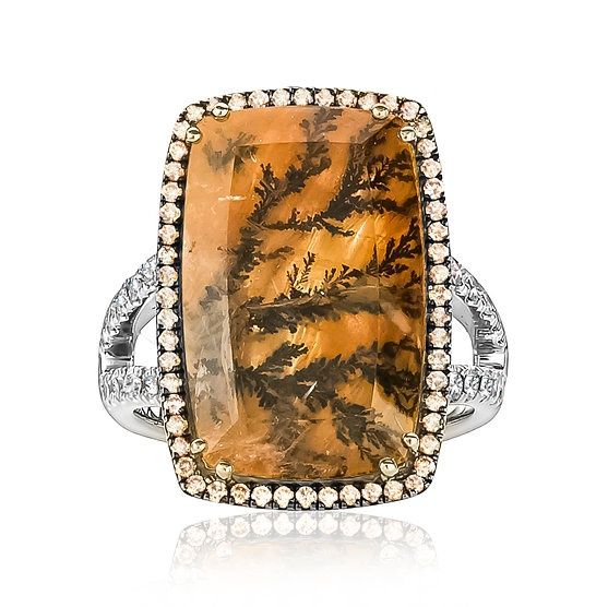 Flica Dendritic &amp; Diamond 18KYW .29TW Gemstone Ring ANP3612