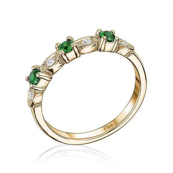Flica Emerald &amp; Diamond 14KY .06TW Gemstone Ring FPS2001