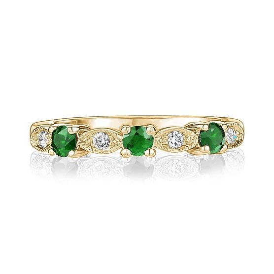 Flica Emerald &amp; Diamond 14KY .06TW Gemstone Ring FPS2001