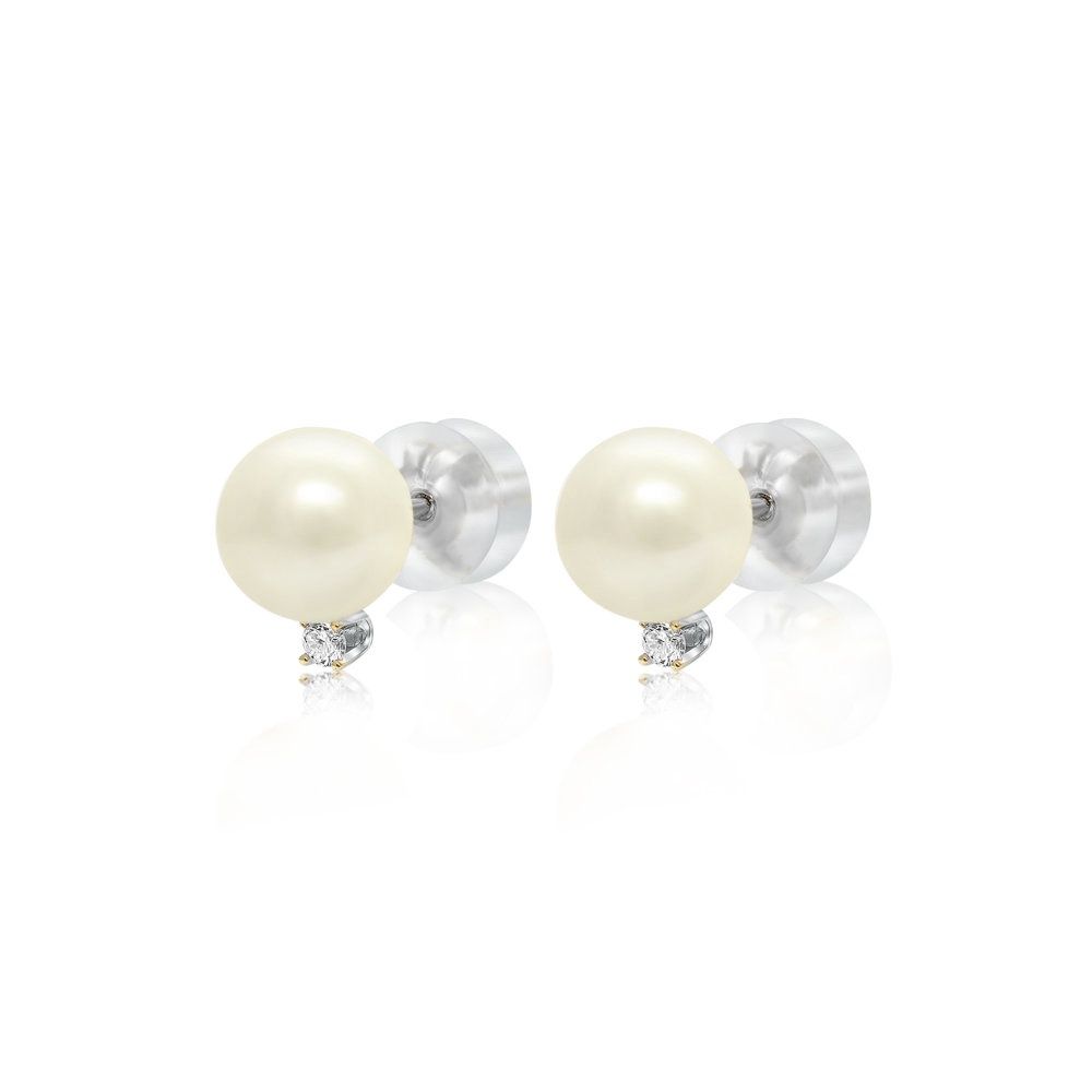 Flica Fresh Water Pearl &amp; Diamond 6-6.5m 14KW .08TW Stud Earrings 6-6.5mm P12150