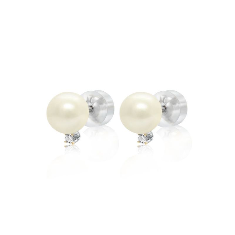 Flica Fresh Water Pearl &amp; Diamond 6-6.5m 14KW .08TW Stud Earrings 6-6.5mm P12150