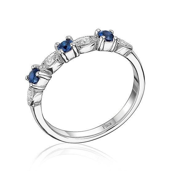 Flica Sapphire &amp; Diamond 14KW .06TW Gemstone Ring FPS2005