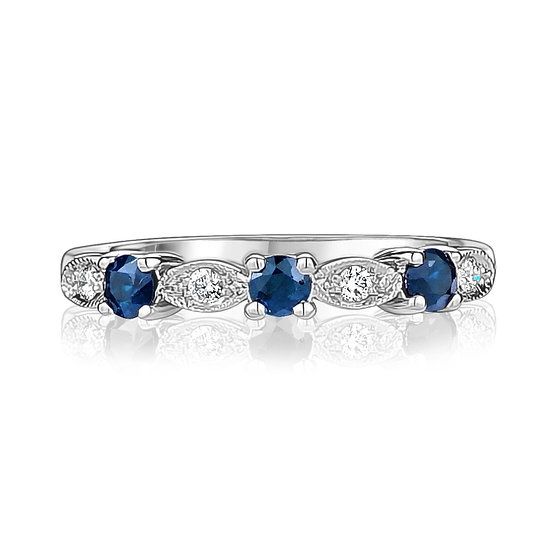 Flica Sapphire &amp; Diamond 14KW .06TW Gemstone Ring FPS2005