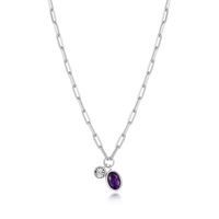 Monte Luna Amethyst &amp; Lab Diamond .02TW Sterling Silver Necklace R0ADBR1344