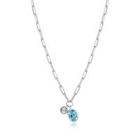 Monte Luna Blue Topaz &amp; Lab Diamond .02TW Sterling Silver Necklace R0ADBR1244