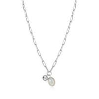 Monte Luna Opal &amp; Lab Diamond .02TW Sterling Silver Necklace R0ADBR3944