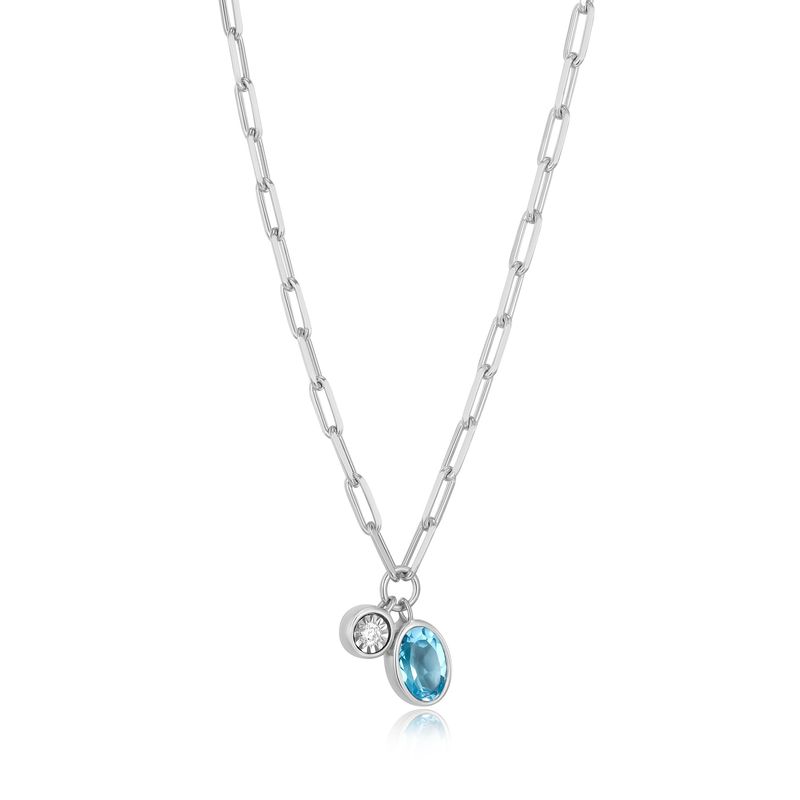 Monte Luna Blue Topaz &amp; Lab Diamond .02TW Sterling Silver Necklace R0ADBR1244
