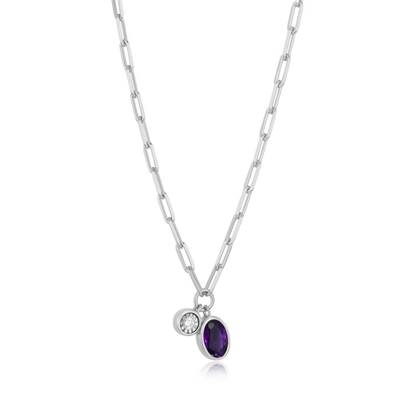Monte Luna Amethyst &amp; Lab Diamond .02TW Sterling Silver Necklace R0ADBR1344