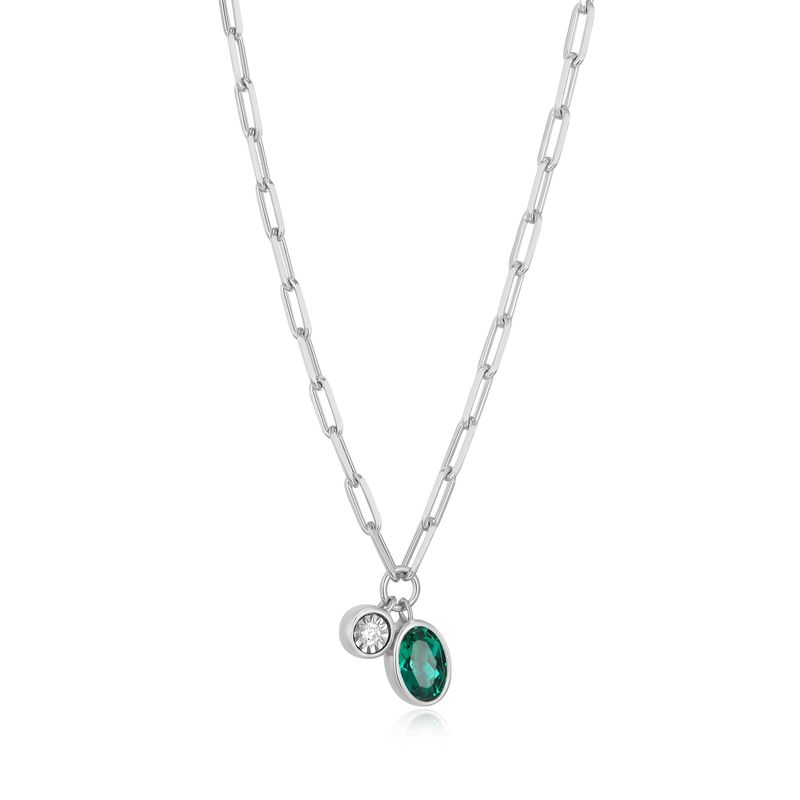 Monte Luna Emerald &amp; Lab Diamond .02TW Sterling Silver Necklace R0ADBR6144