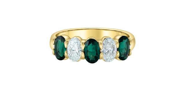 Lab Diamond 10KY .80TW Emerald &amp; Diamond Band R52J25 Diamond Evolution