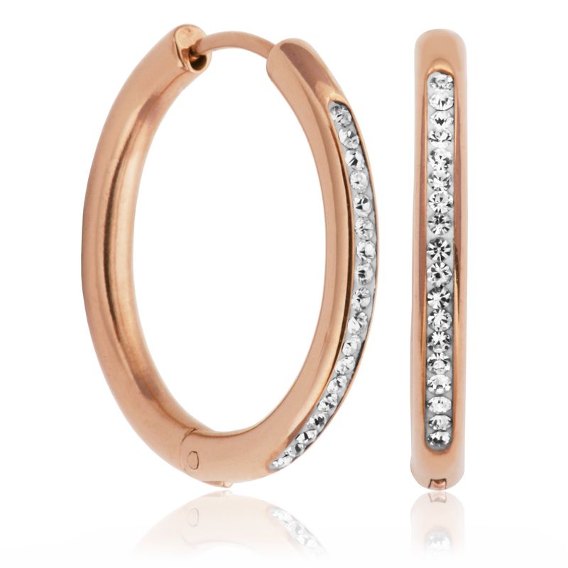 SteelX Earrings Stainless Steel - 26MM Rose Plated Hoop with Crystals T2X9430320