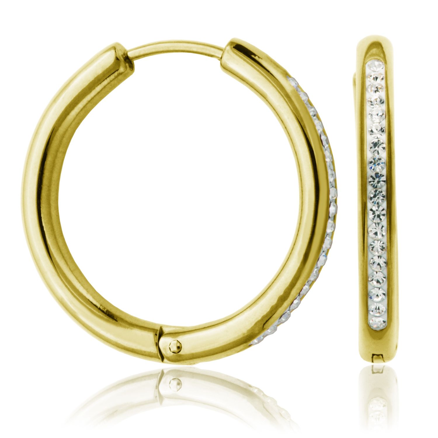 SteelX Earrings Stainless Steel - 26MM Gold Plated Hoop with Crystals T2X9430220