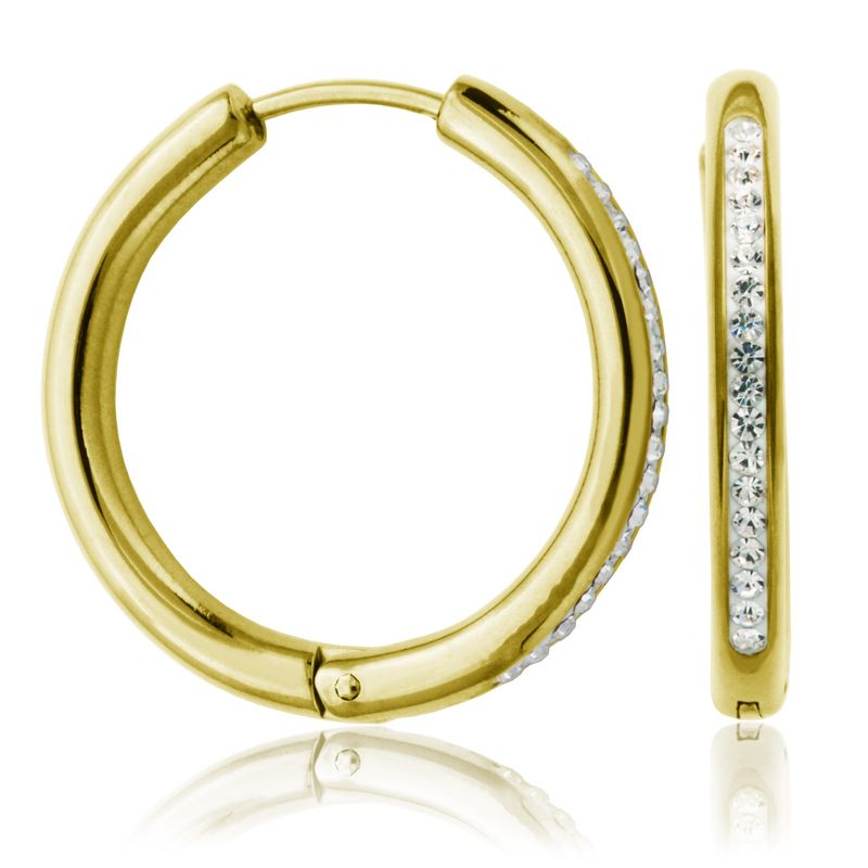 SteelX Earrings Stainless Steel - 26MM Gold Plated Hoop with Crystals T2X9430220