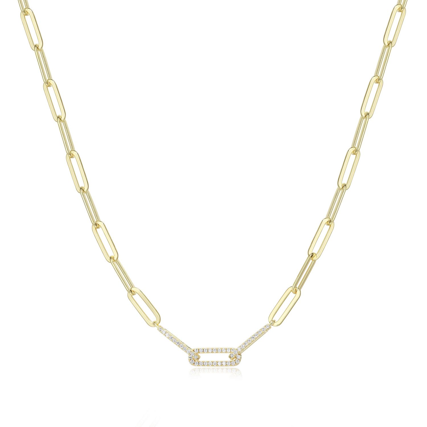 Reign Sterling Gold Plated Paperclip Link Necklace 30AAX69744