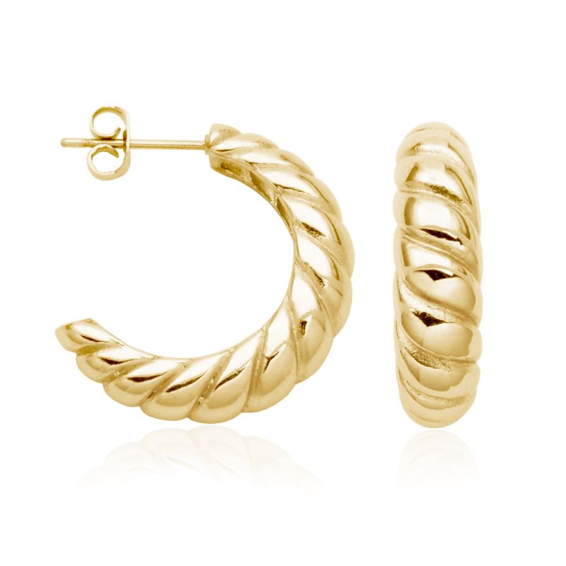 SteelX Earrings Stainless Steel - Gold Plated Twist Open Hoop T2XF470200