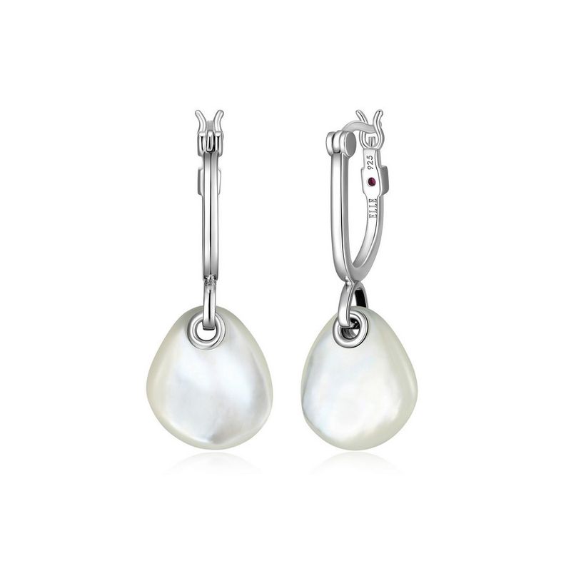 ELLE Sterling Silver Pebble White Pearl Earrings R2LCQKA90J
