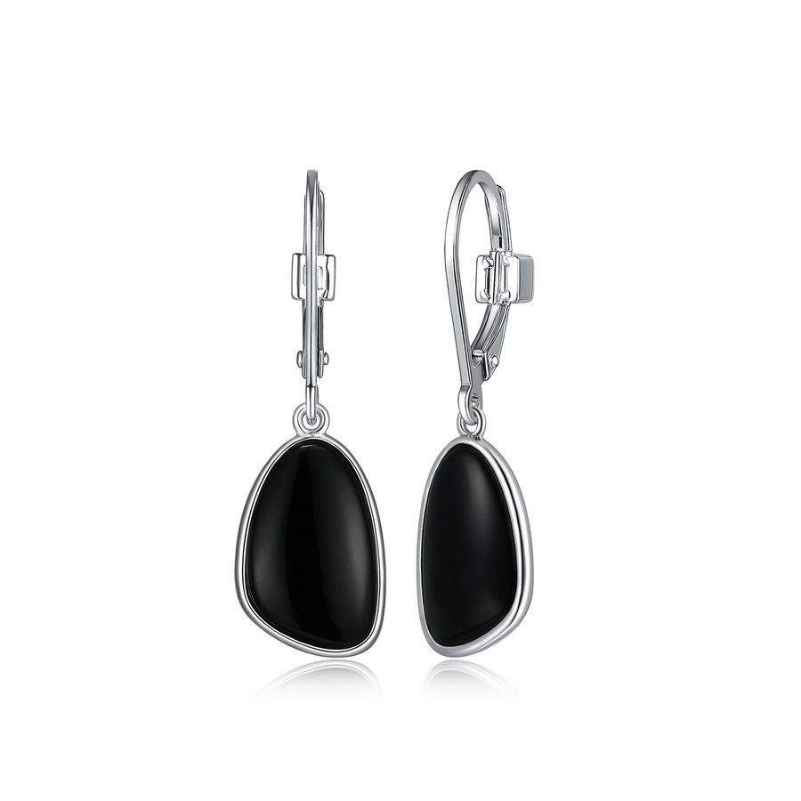 ELLE Sterling Silver Pebble Black Onyx Earrings R2LCQM2703