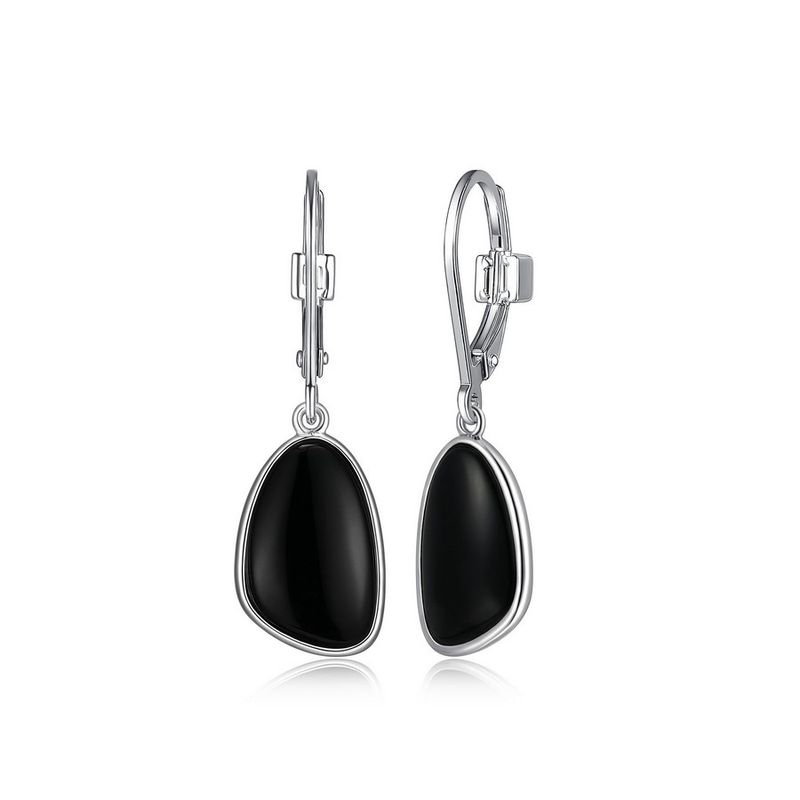 ELLE Sterling Silver Pebble Black Onyx Earrings R2LCQM2703