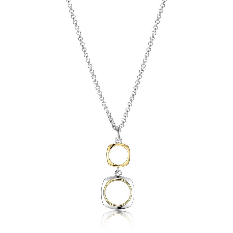 ELLE Sterling Silver Aureole 2-Tone Open Square Necklace R0LBNZA046