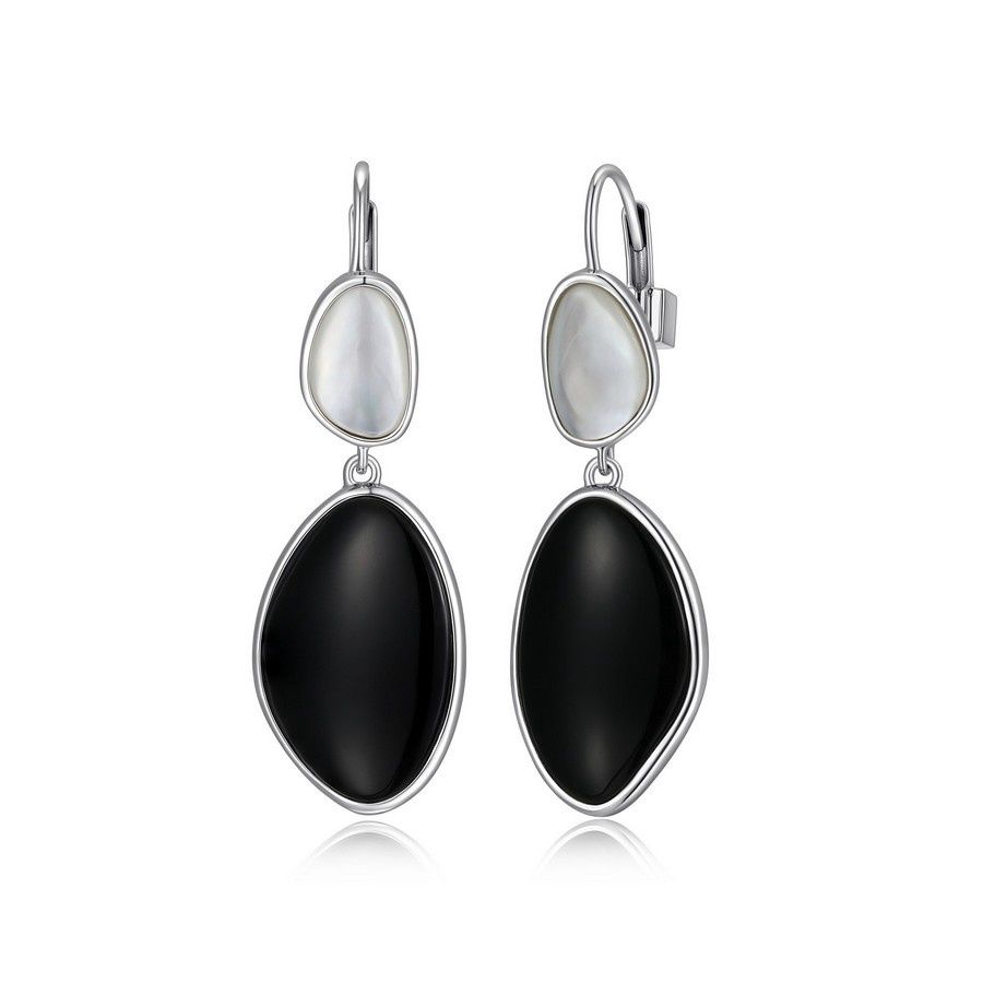 ELLE Sterling Silver Pebble Black Onyx &amp; White Pearl Earrings R2LCQN276G
