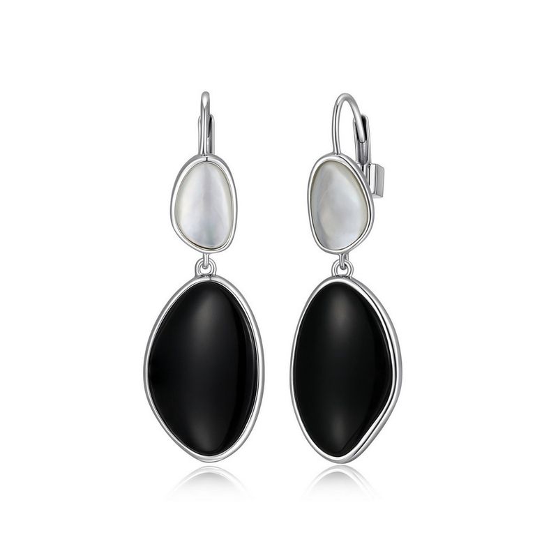 ELLE Sterling Silver Pebble Black Onyx &amp; White Pearl Earrings R2LCQN276G