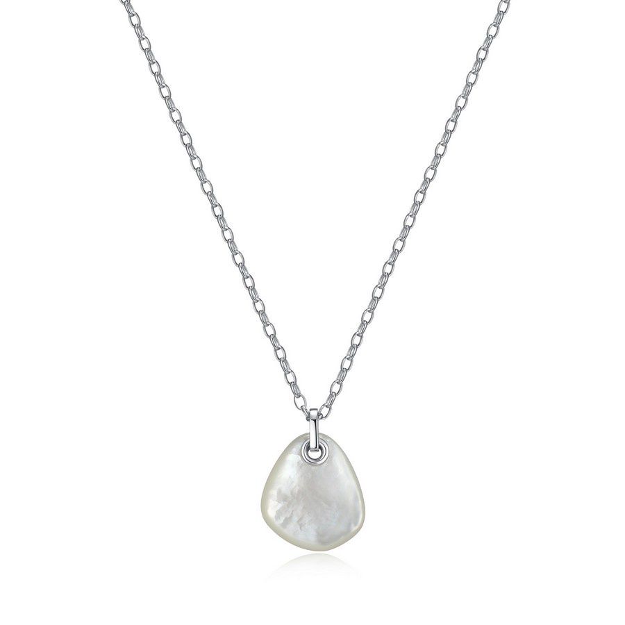 ELLE Sterling Silver Pebble White Pearl Pear Necklace R0LBWTA946