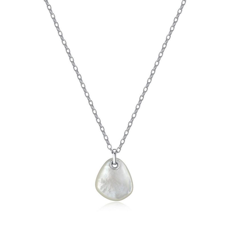 ELLE Sterling Silver Pebble White Pearl Pear Necklace R0LBWTA946