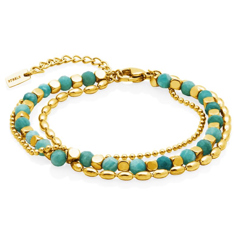 SteelX Bracelet Stainless Steel - Gold Plated Genuine Amazonite T1XE680265