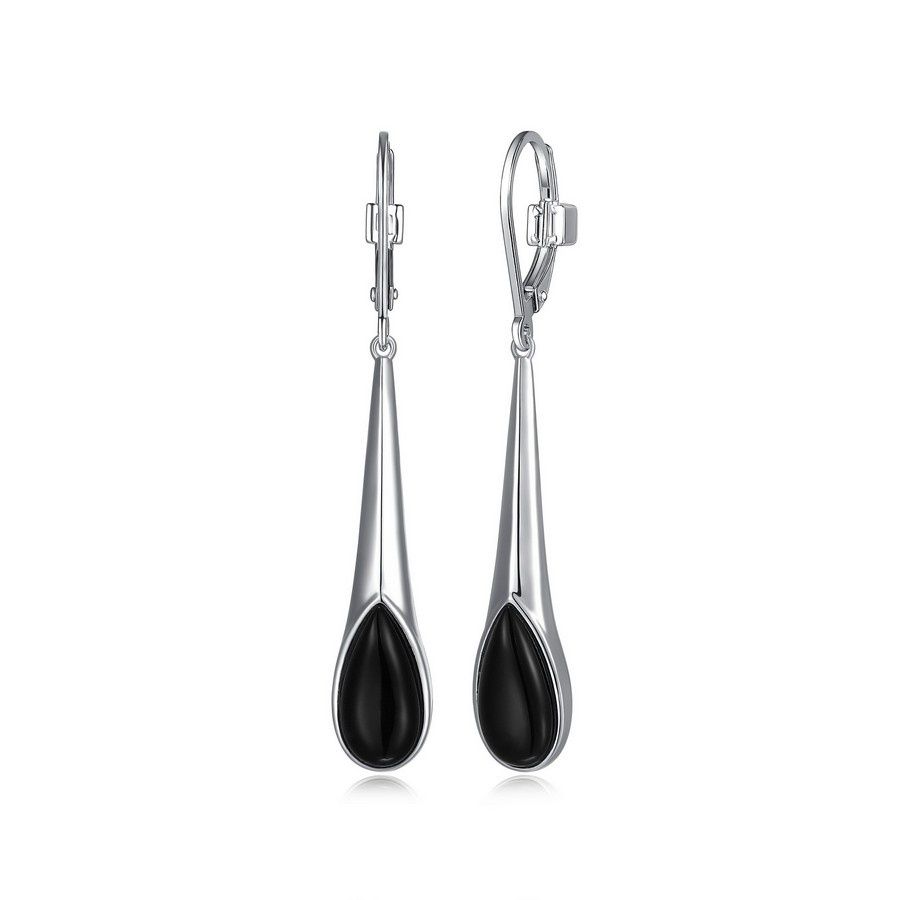ELLE Sterling Silver Ethereal Drop Black Onyx Earrings R2LCQZ2703