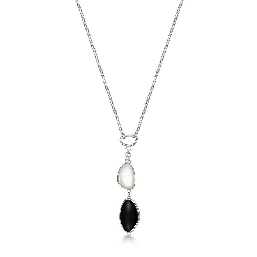 ELLE Sterling Silver Pebble Black Onyx Necklace R0LBVB2746