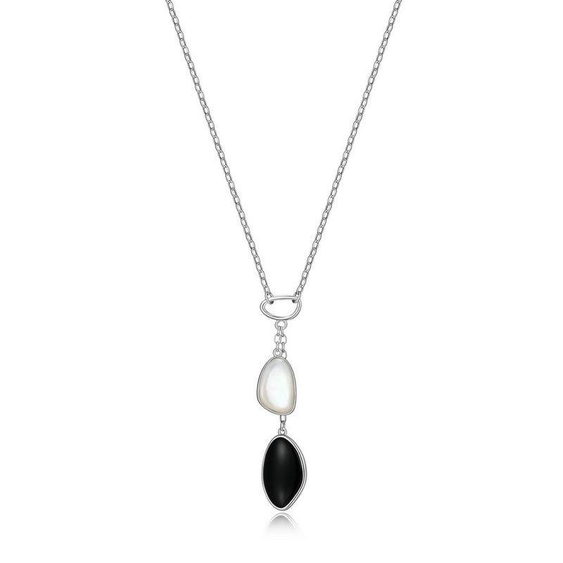 ELLE Sterling Silver Pebble Black Onyx Necklace R0LBVB2746