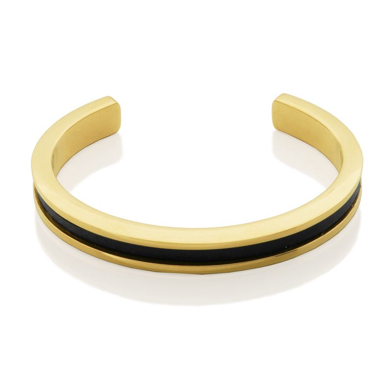 SteelX Bracelet Stainless Steel - Gold Plated with Black Open Cuff  T1X9960267