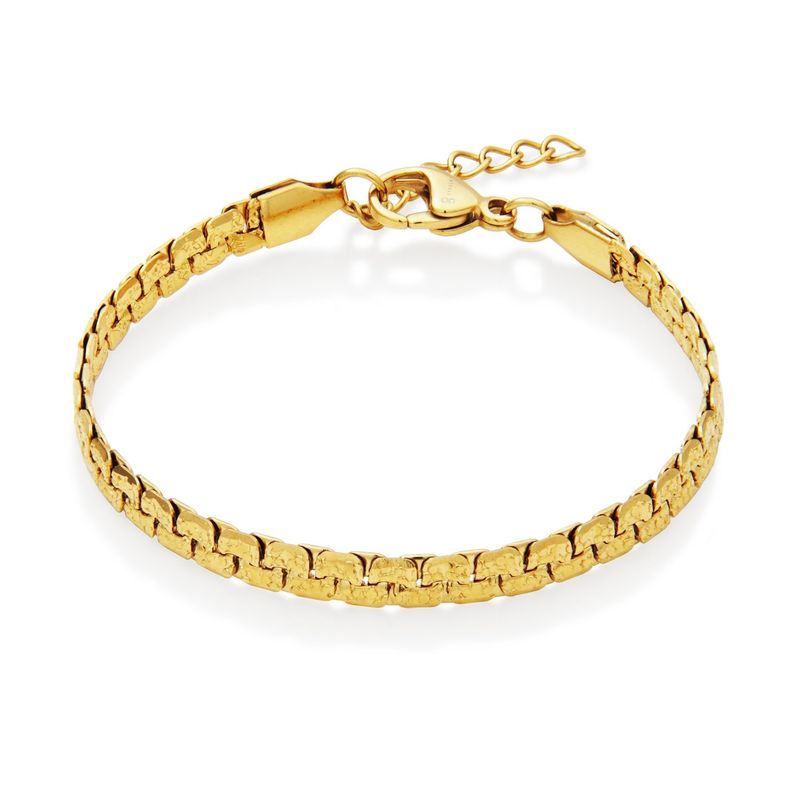 SteelX Bracelet Stainless Steel - Gold Plated Textured Fancy LinkT1XJ040265
