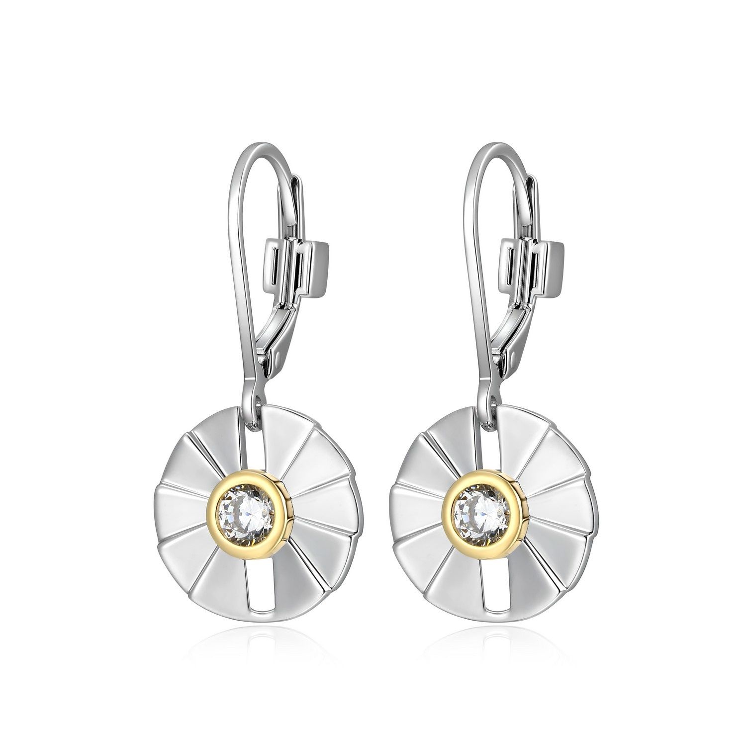ELLE Sterling Silver Pleat 2-Tone Bezel Earrings R2LCSS0003