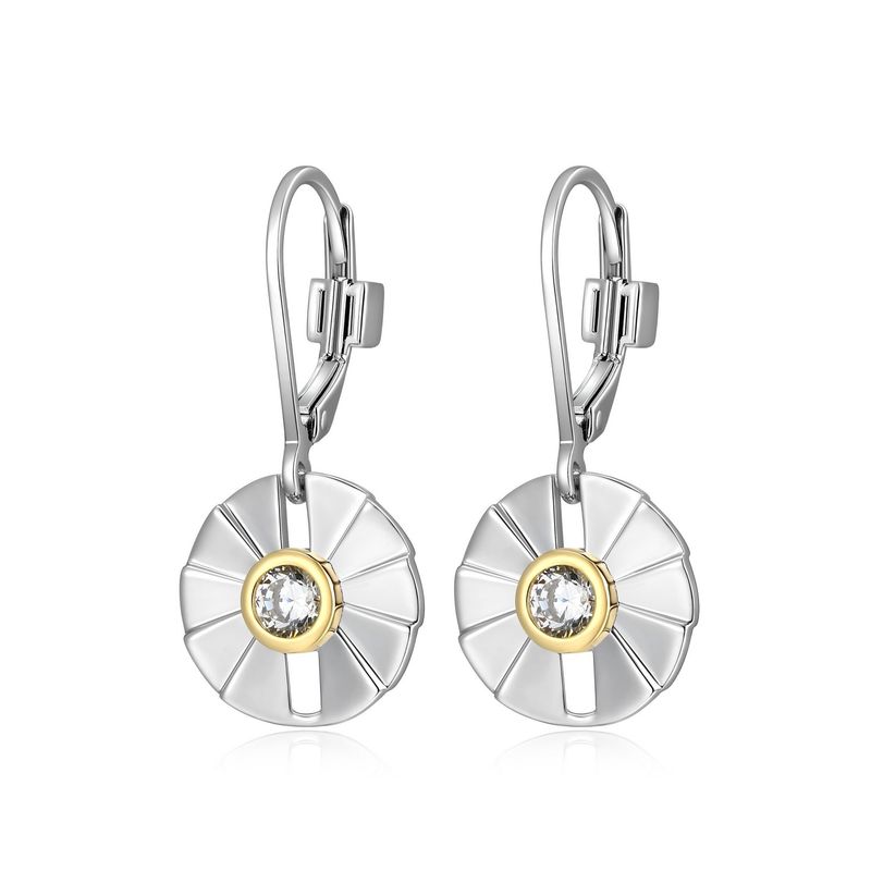 ELLE Two-Tone Sterling Silver Cubic Zirconia Bezel Earrings R2LCSS0003 Pleat