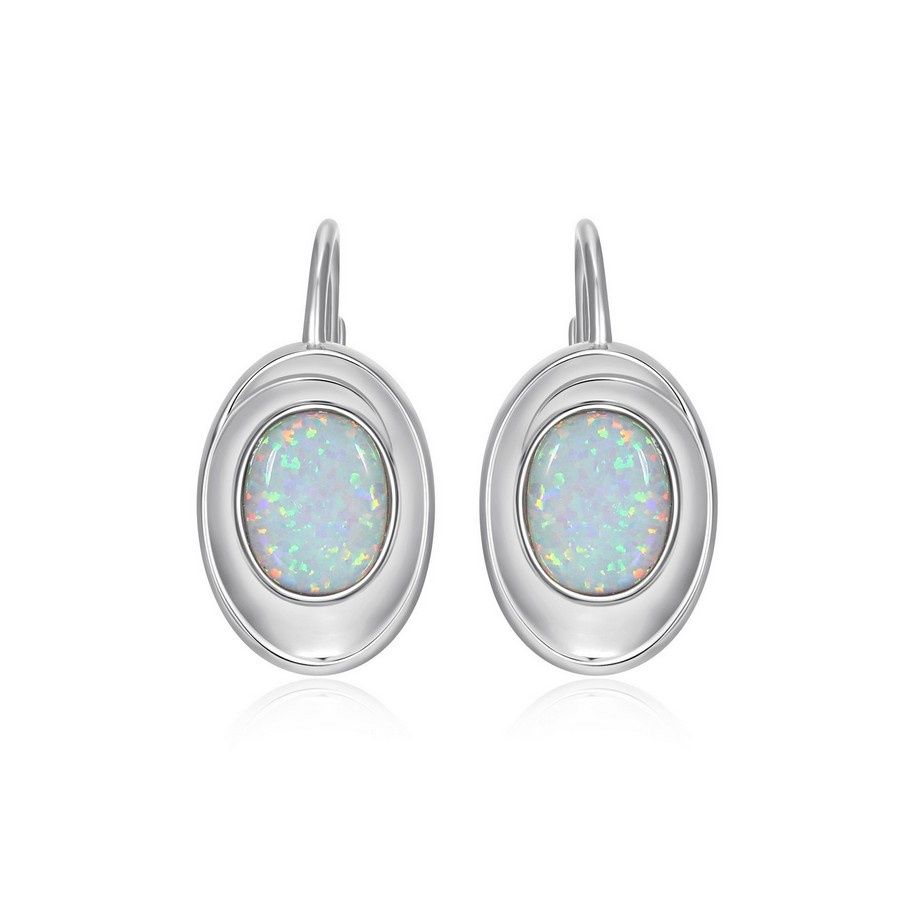 ELLE Sterling Silver Swirl Oval Opal Earrings R2LCSZ396G
