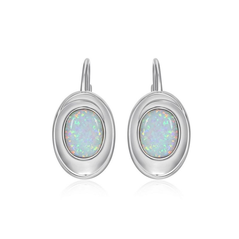 ELLE Sterling Silver Swirl Oval Opal Earrings R2LCSZ396G