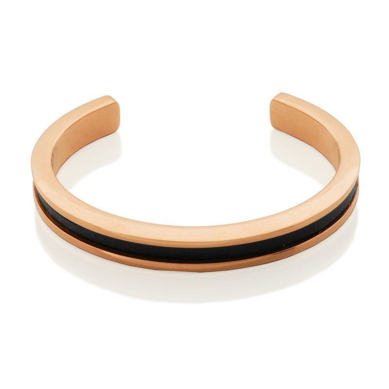SteelX Bracelet Stainless Steel - Rose Plated with Black Open Cuff T1X9960363