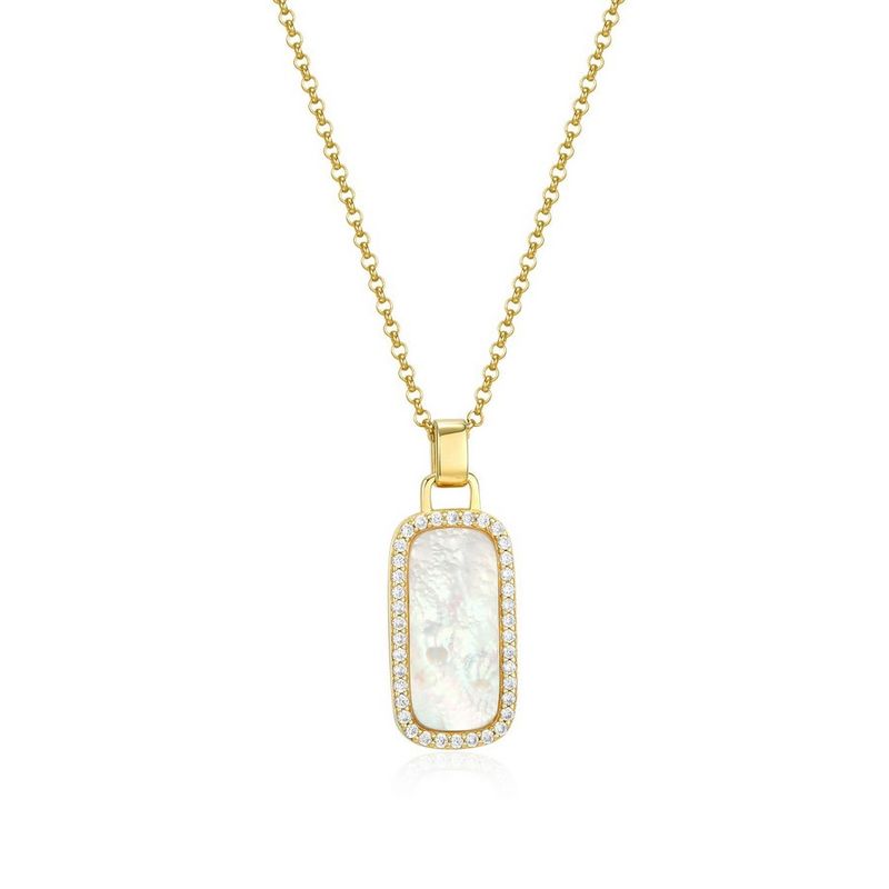 ELLE Gold Plated Sterling Silver Cubic Zirconia &amp; Mother of Pearl Necklace 30LC01A946 Allure