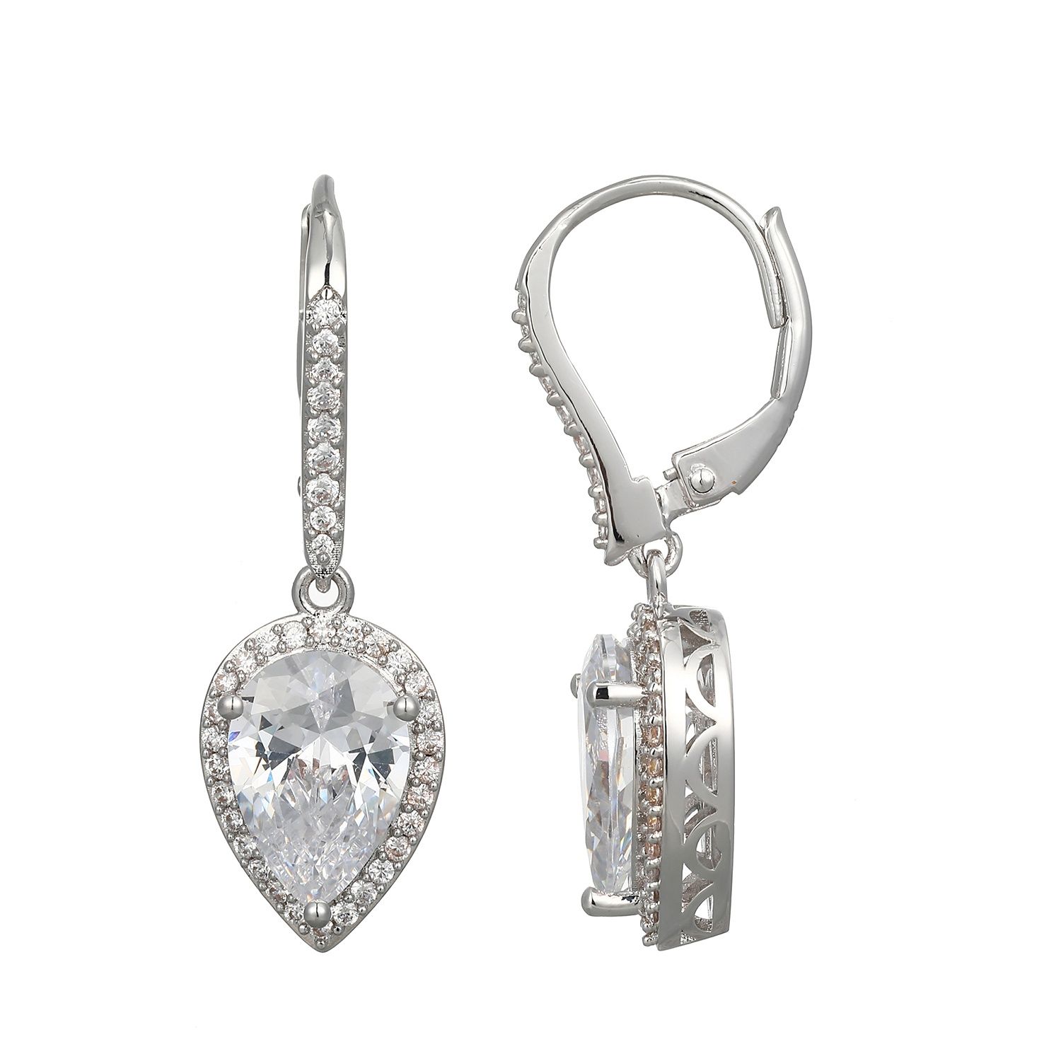 Reign Sterling Silver Pear Halo Earrings R2AW17006G
