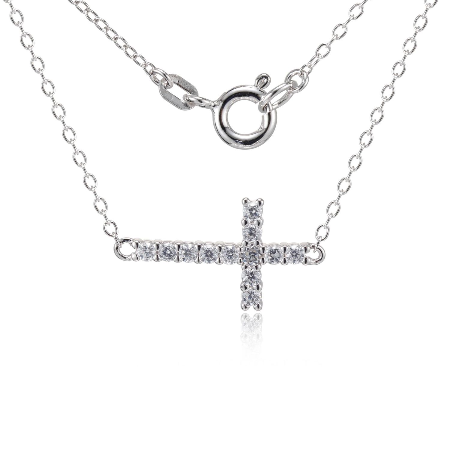 Reign Sterling Silver Cubic Zirconia Sideways Cross Necklace R0A4120018