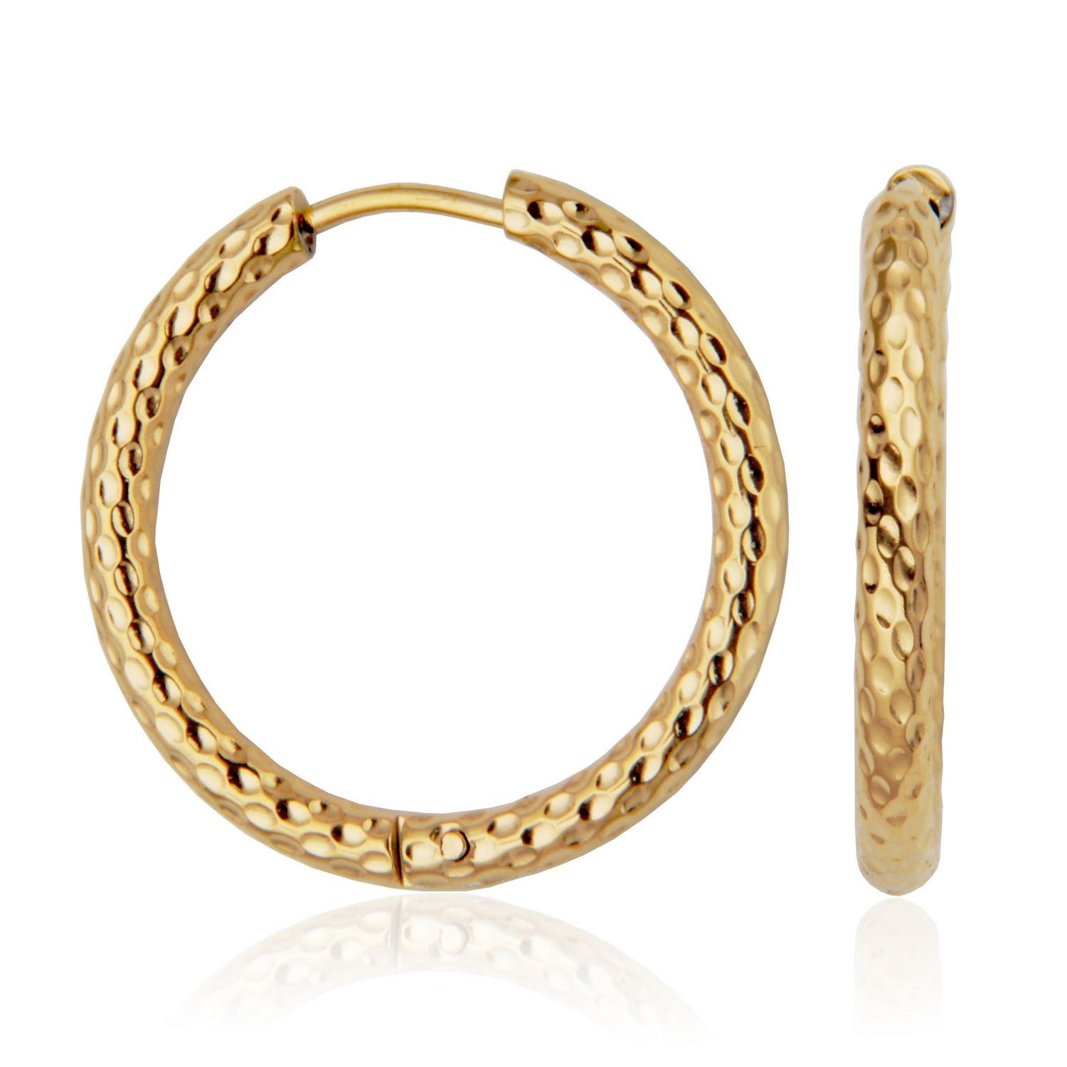 SteelX Earrings Stainless Steel - 25MM Gold Plated Textured Hoop T2XH300225