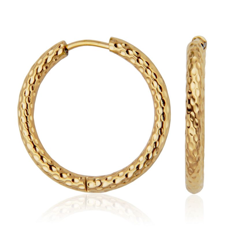 SteelX Earrings Stainless Steel - 25MM Gold Plated Textured Hoop T2XH300225