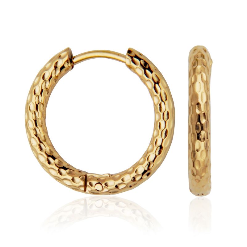 SteelX Earrings Stainless Steel - 19MM Gold Plated Textured Hoop T2XH300220