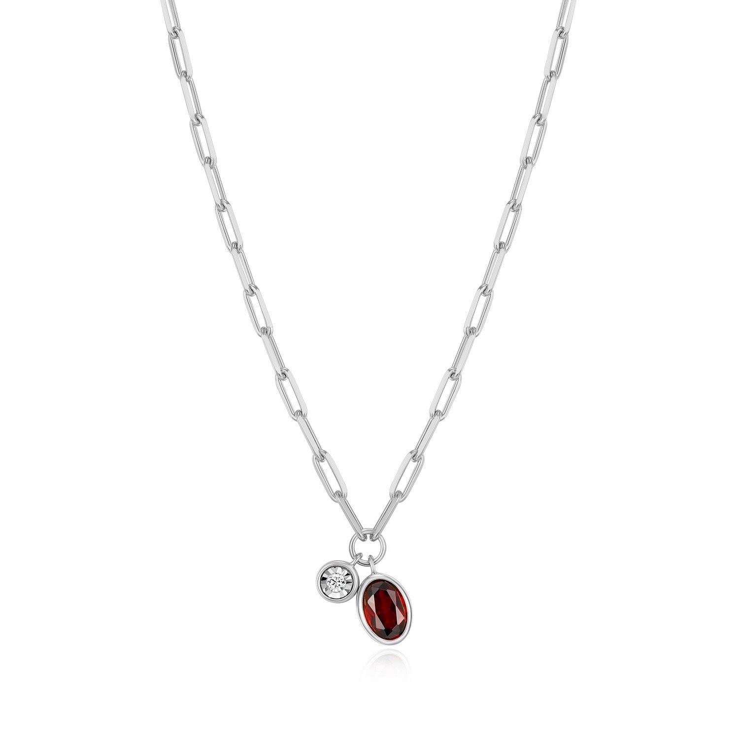 Monte Luna Garnet &amp; Lab Diamond .02TW Sterling Silver Necklace R0ADBR1444